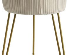 Velvet Round Footrest, Makeup Vanity Stool, Side Table, Pouf Couch Seat, Golden Steel Legs, Creamy-White L/G-30M