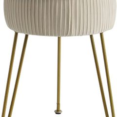 Velvet Round Footrest, Makeup Vanity Stool, Side Table, Pouf Couch Seat, Golden Steel Legs, Creamy-White L/G-30M