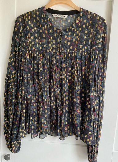 Zara Golden embroidered and mesh paisley printed Blouse