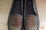 Ladies K by Clarks pewter Gunmetal low wedge loafers size 6