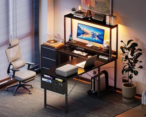 L Shaped Gaming Desk with LED Lights