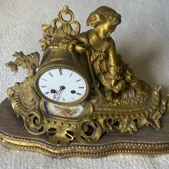 Antique French Gilt & Porcelain Mantel Clock.