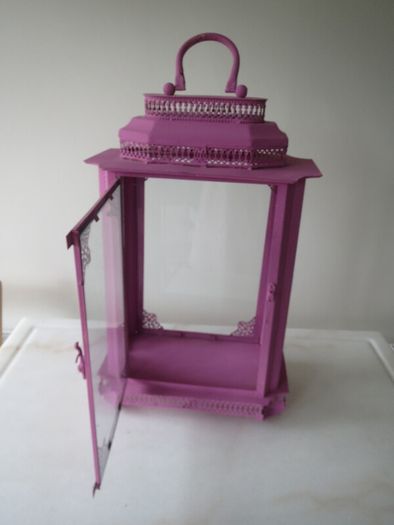 large metal pink lantern candle holder