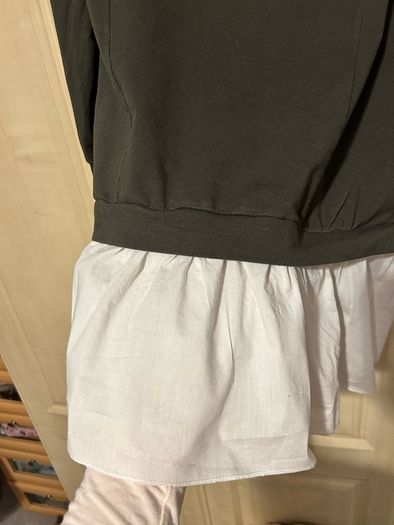 Khaki green jumper dress with white trim