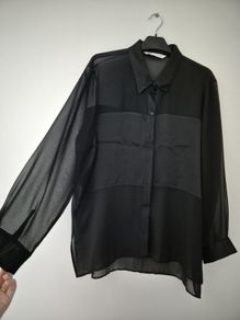 ZARA Black Sheer Long Sleeve Button Down Blouse