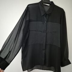 ZARA Black Sheer Long Sleeve Button Down Blouse