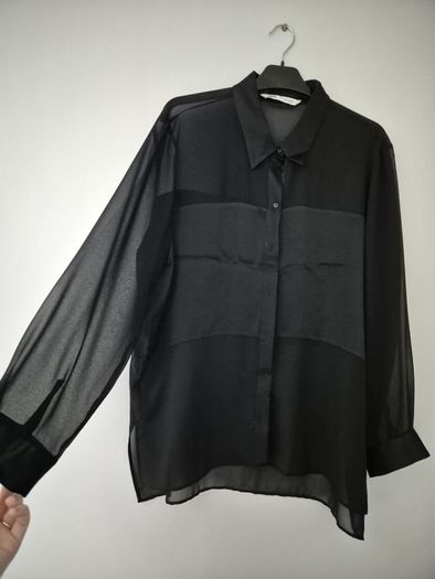 ZARA Black Sheer Long Sleeve Button Down Blouse