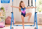 Kids Gymnastics Bar with Rings Adjustable Height Foldable Training Bar Ages 3 to 8