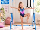 Kids Gymnastics Bar with Rings Adjustable Height Foldable Training Bar Ages 3 to 8