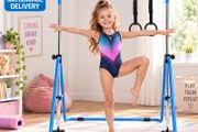 Kids Gymnastics Bar with Rings Adjustable Height Foldable Training Bar Ages 3 to 8