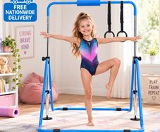 Kids Gymnastics Bar with Rings Adjustable Height Foldable Training Bar Ages 3 to 8