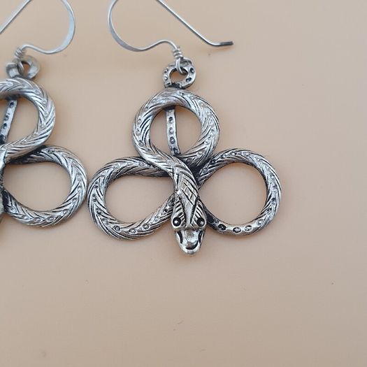 Antique Style Brass Snake Dangle Earrings