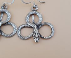 Antique Style Brass Snake Dangle Earrings