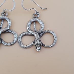 Antique Style Brass Snake Dangle Earrings