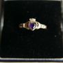 Vintage 9Ct Yellow Gold 375 Amethyst Claddagh Ring size K  1,83g Image 6