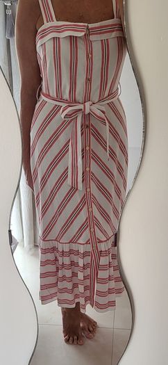 KARL LAGERFIELD Paris striped nautrical belted midi with gold tone button Sz 8 US (Fit 12UK) - Rrp 335 (New)