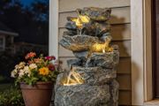 6 Tier Outdoor Water Fountain with LED Lights and Adjustable Flow Grey