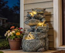 6 Tier Outdoor Water Fountain with LED Lights and Adjustable Flow Grey