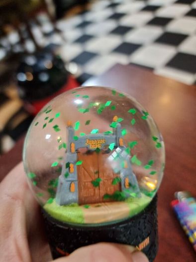 Jurassic Park gates snowglobe