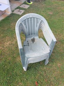 green plastic garden dining chairs