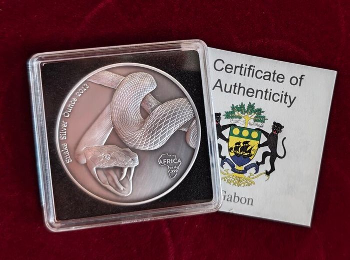 Gabon African Snake silver coin 2013 antique