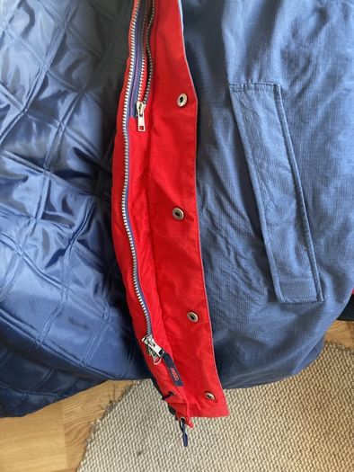 Free Post - MUSTO Performance Sailing Navy Jacket - Coat with Red Trim and Navy Padded Lining - Size S
