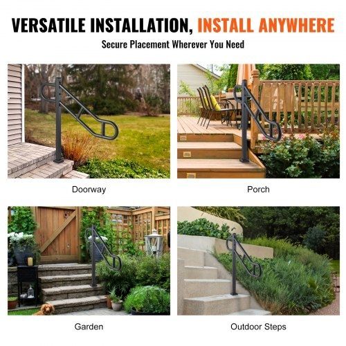Single Post Handrail for Outdoor 1-3 Step 102.9 cm Stair Handrail Floor Mount