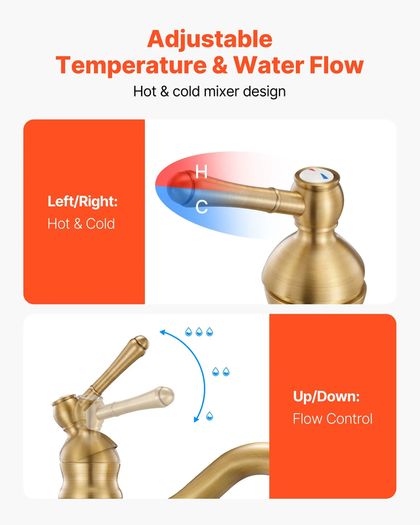 Single Handle Sink Faucet, Solid Brass Single Handle Kitchen Faucet, 1 or 3 Hole Kitchen Faucets with Push-Button Drain