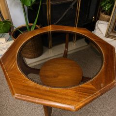 Mid Century Octagonal Coffee Table with Glass Top