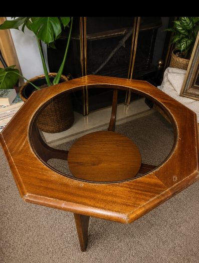 Mid Century Octagonal Coffee Table with Glass Top