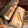 Old Vintage Carpenters Tool Box with Drawer Black Painted Wooden 1950s Image 7