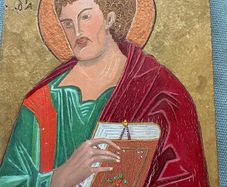 Vintage Hand Painted religious Icon of St Luke on wood Byzantine style
