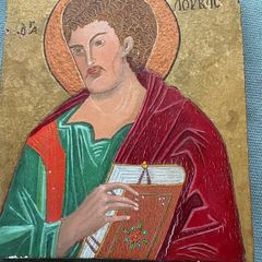 Vintage Hand Painted religious Icon of St Luke on wood Byzantine style