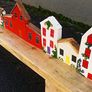 rustic wooden floating shelf display featuring a hand-painted village scene Image 7