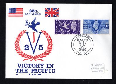 1970 Great Britain cover celebrating 25th anniversary of Victory in The Pacific tying 2.5d & 3d definitive stamp.