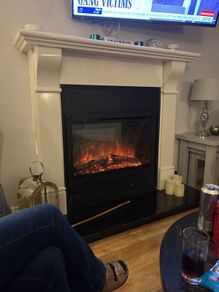 Modern White Marble Fireplace + Electric Colour Fire