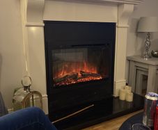 Modern White Marble Fireplace + Electric Colour Fire