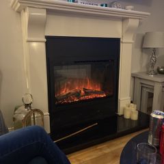 Modern White Marble Fireplace + Electric Colour Fire