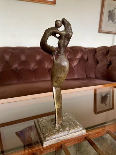 Abstract Modernist Bronze Mother and Child Sculpture Statue Figurine