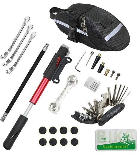 Bike Repair Kit, Bike Tire Repair Tool Kit Contains 16-in-1 Tool, 120Psi Mini Bicycle Pump, Bicycle Tire Patch Kit