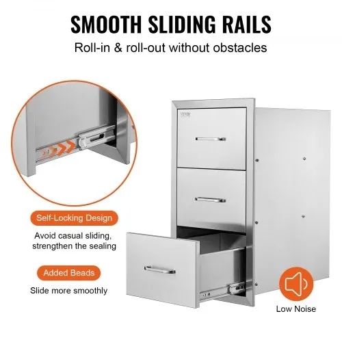 Outdoor Kitchen Drawers 16\" W x 28.5\" H x 20.5\" D, Flush Mount Triple Access BBQ Drawers Stainless Steel with Handle