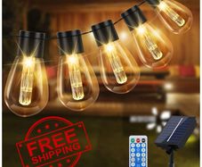 NEW SALE | Solar Festoon Lights Outdoor,29.5Ft Remote Control Solar String Lights Waterproof with 8 Modes 20 LED Shatterproof Bulbs for Garden, Gazebo, Patio, Party