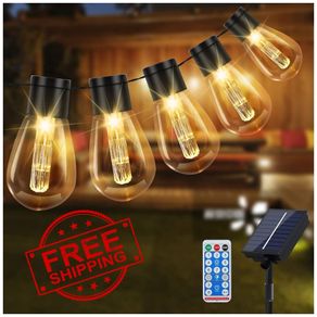 NEW SALE | Solar Festoon Lights Outdoor,29.5Ft Remote Control Solar String Lights Waterproof with 8 Modes 20 LED Shatterproof Bulbs for Garden, Gazebo, Patio, Party