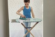 wooden ironing board and iron