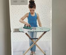 wooden ironing board and iron