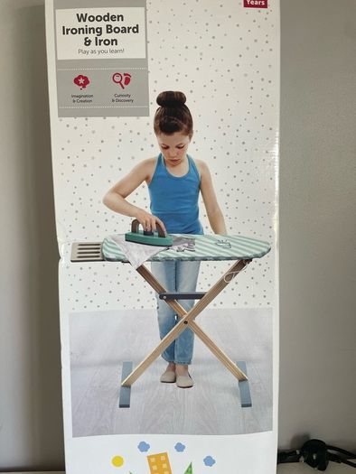 wooden ironing board and iron