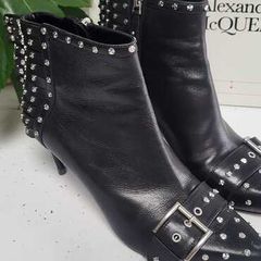 Alexander McQueen Black Studded Wing Ankle Boots Sz 40 (Fit 7UK)  - Rrp 795 (New)
