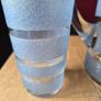 Vintage mid-century frosted blue & clear striped glass lemonade jug & glass Image 3