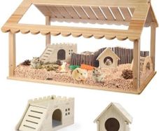 24-inch Syrian Hamster Cage with 2 Small Hamster Houses - Durable, Easy Clean Guinea Pig Cages, Clear View Design for Active Small Pets