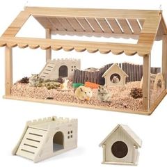24-inch Syrian Hamster Cage with 2 Small Hamster Houses - Durable, Easy Clean Guinea Pig Cages, Clear View Design for Active Small Pets